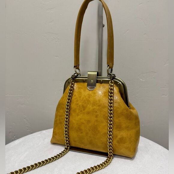 Unique Distressed Leather Handmade Rivet frame Push Lock Purse, Multi Use Style. - Picture 1 of 15